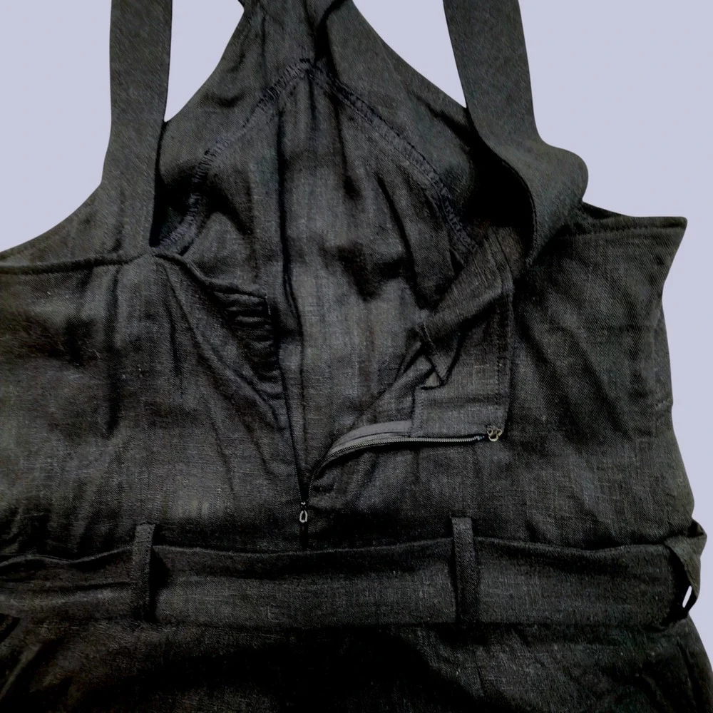 Mango MNG Halter Cross Front Jumpsuit Belted Black Linen Blend Size M Back Zip